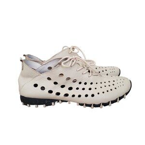 Litfoot Taupe Perforated Leather Lace Up Loafers Walking Shoes